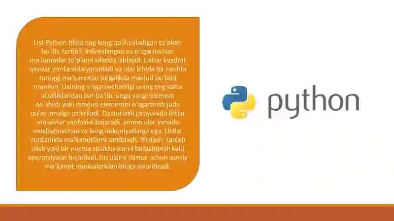 Python dasturlash tilida to‘plamlar (List, Set, Tuple, Dictionary) bilan ishlash 3