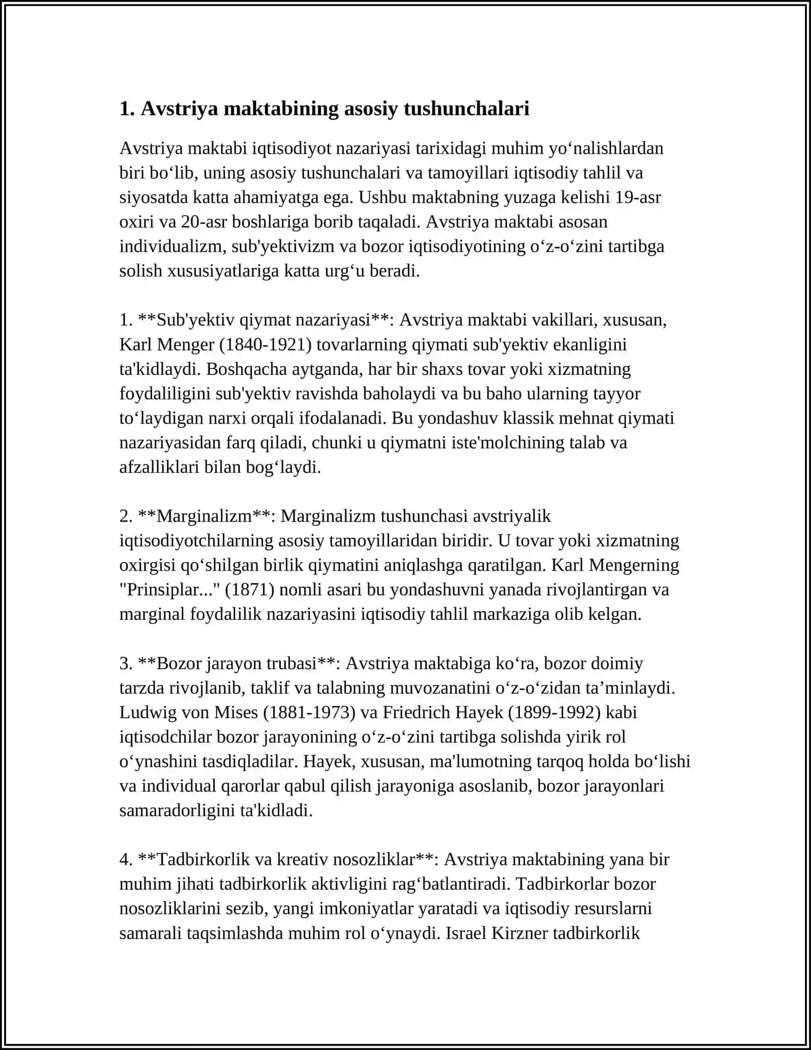 MUSTAQIL ISH Mavzu: AVSTRIYA MAKTABI UNING NAZARIYALARI VA USLUBLARINING SHART SHAROITLARI 3