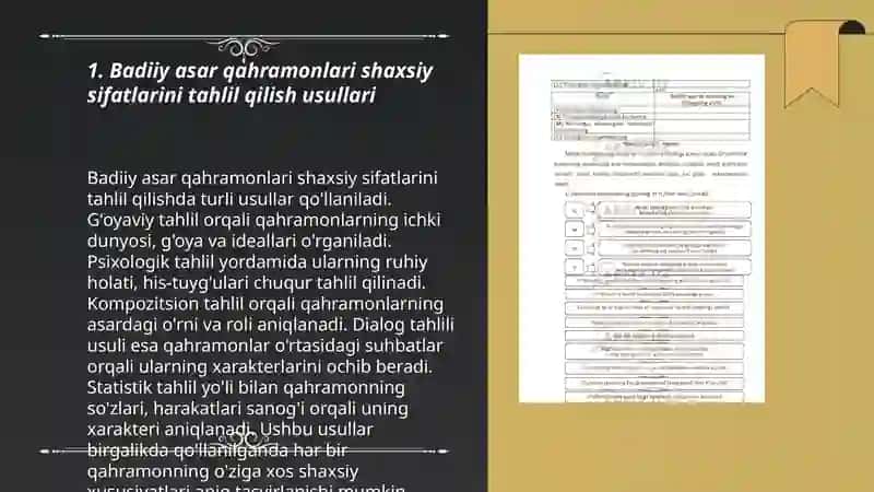 Badiiy asar qahramonlari shaxsiy sifatlarini baholashning mazmuni,usullari va metodlari 3