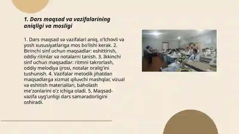 Birinchi sinf va 2-sinf musiqiy savodxonlik darslarini tahlil qilish 3
