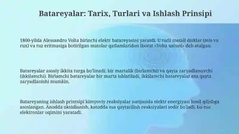 Batareyalar: Tarix, Turlari va Ishlash Prinsipi 3