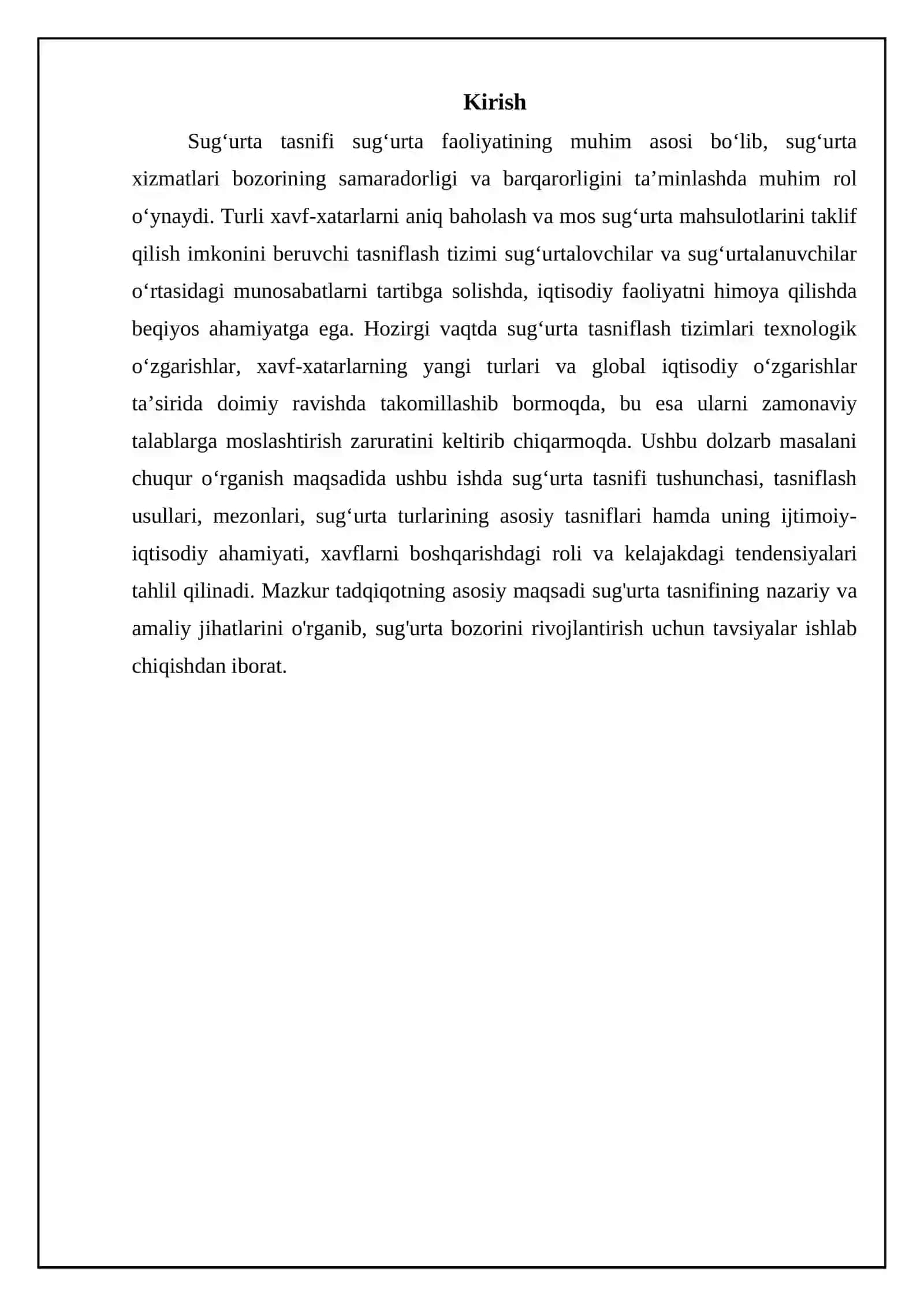 Sug'urta klassifikatsiyasi tushunchasi va uning ahamiyati 3