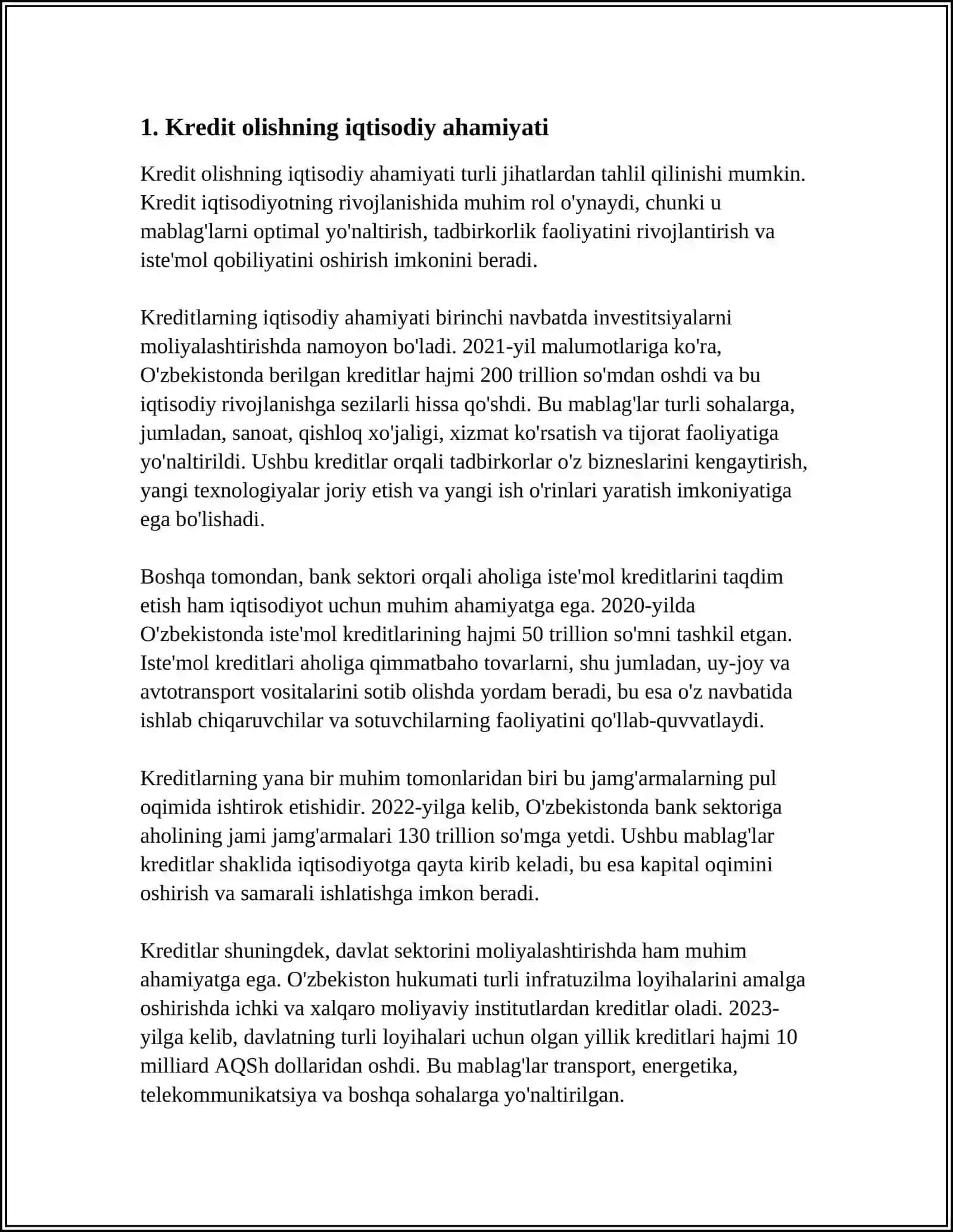 BANKDAN KREDIT OLISH VA KREDITLASHTIRISHNING IQTISODIY ASOSLARI 3