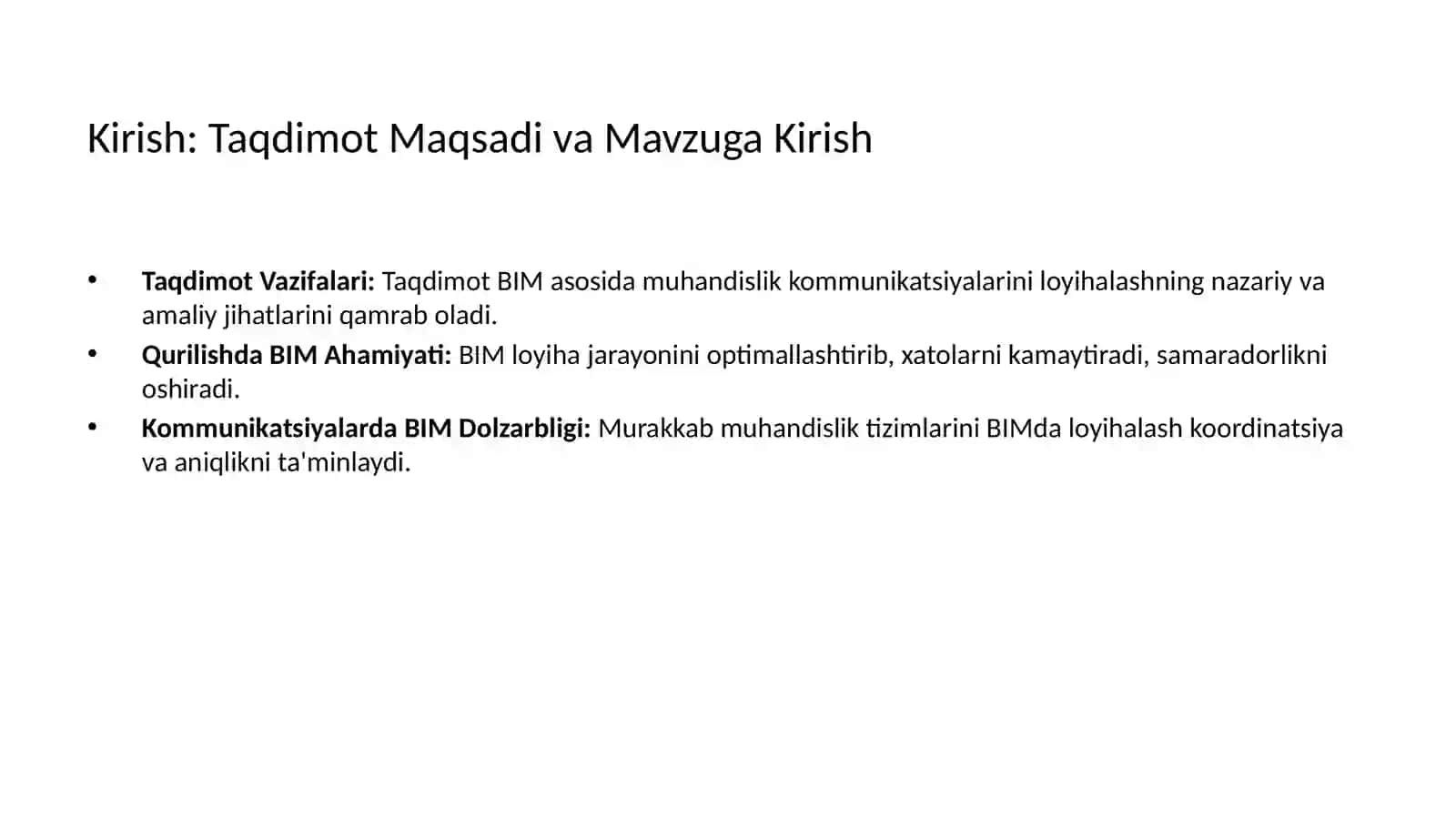 BIM texnologiyalari asosida muxandislik kamunimatsiyalarini loyihalash 3