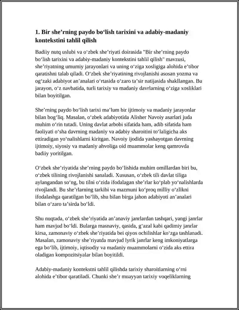 BADIY NUTQ USLUBI. OʻZBEK SHEʼRIYATI. " BIR SHEʼR TARIXI" MAVZUSIDA ESSE YOZISH 3