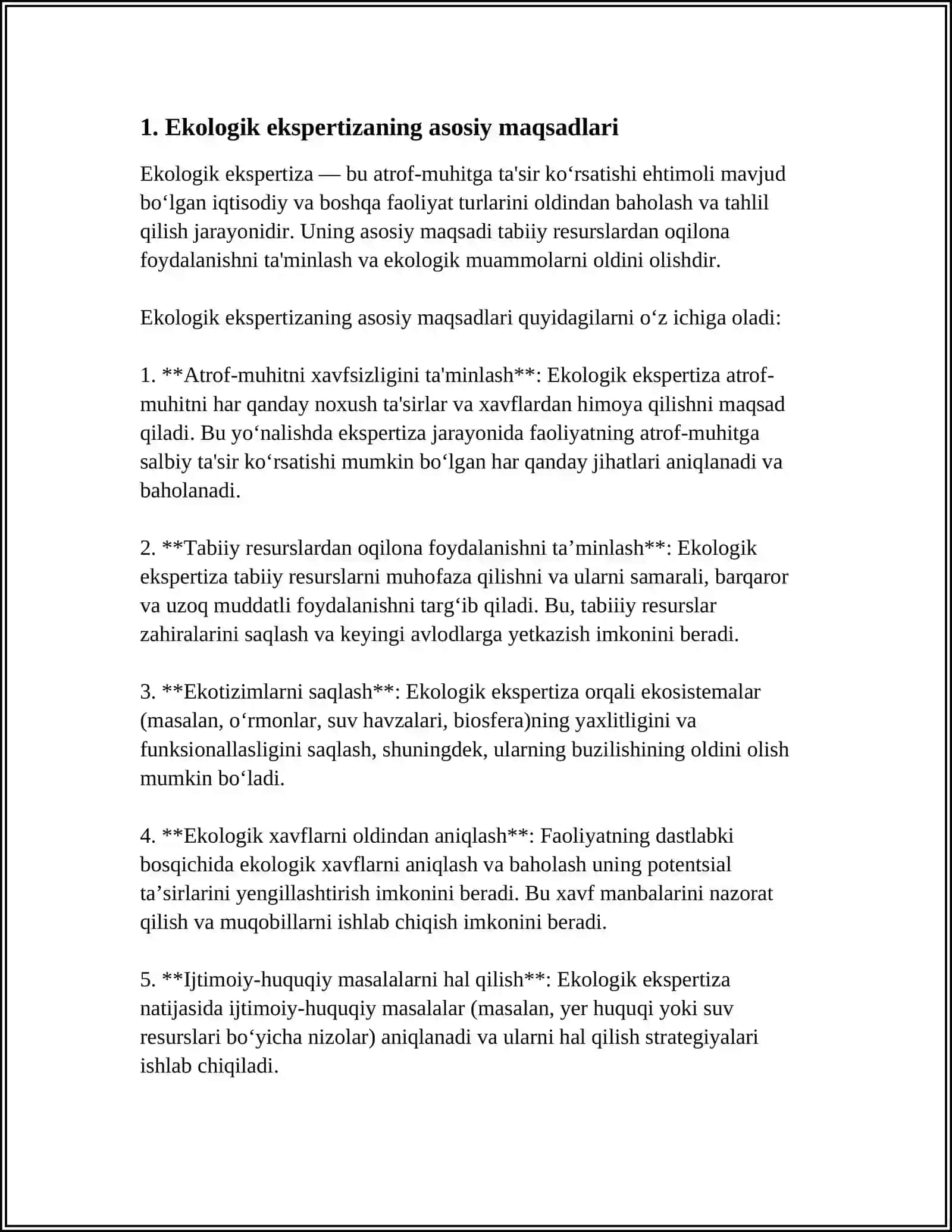 EKOLOGIK EKSPERTIZA OB'EKTLARINING ATROF TABIY MUHITGA TA'SIRINING FARQLARI VA ULARNI BAHOLASH 3