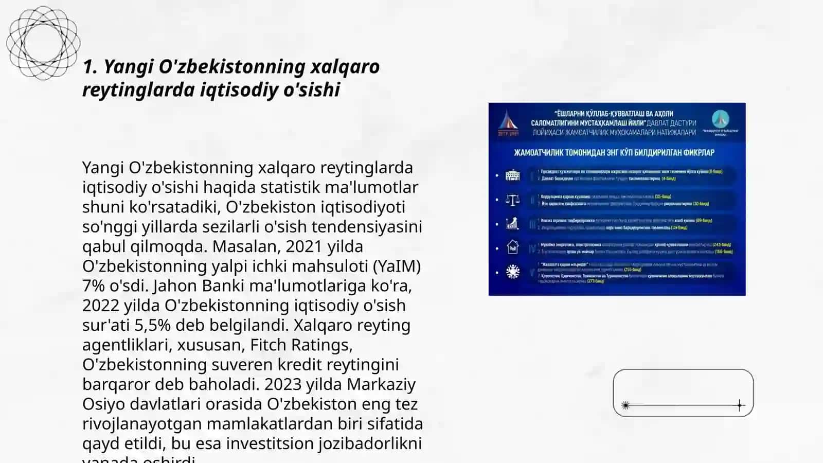 Yangi O'zbekiston ijtimoiy-iqtisodiy, siyosiy va madaniy hayotida ro'y berayotgan o'zgarishlarning xalqaro reyting va indekslarda aks etishi 3