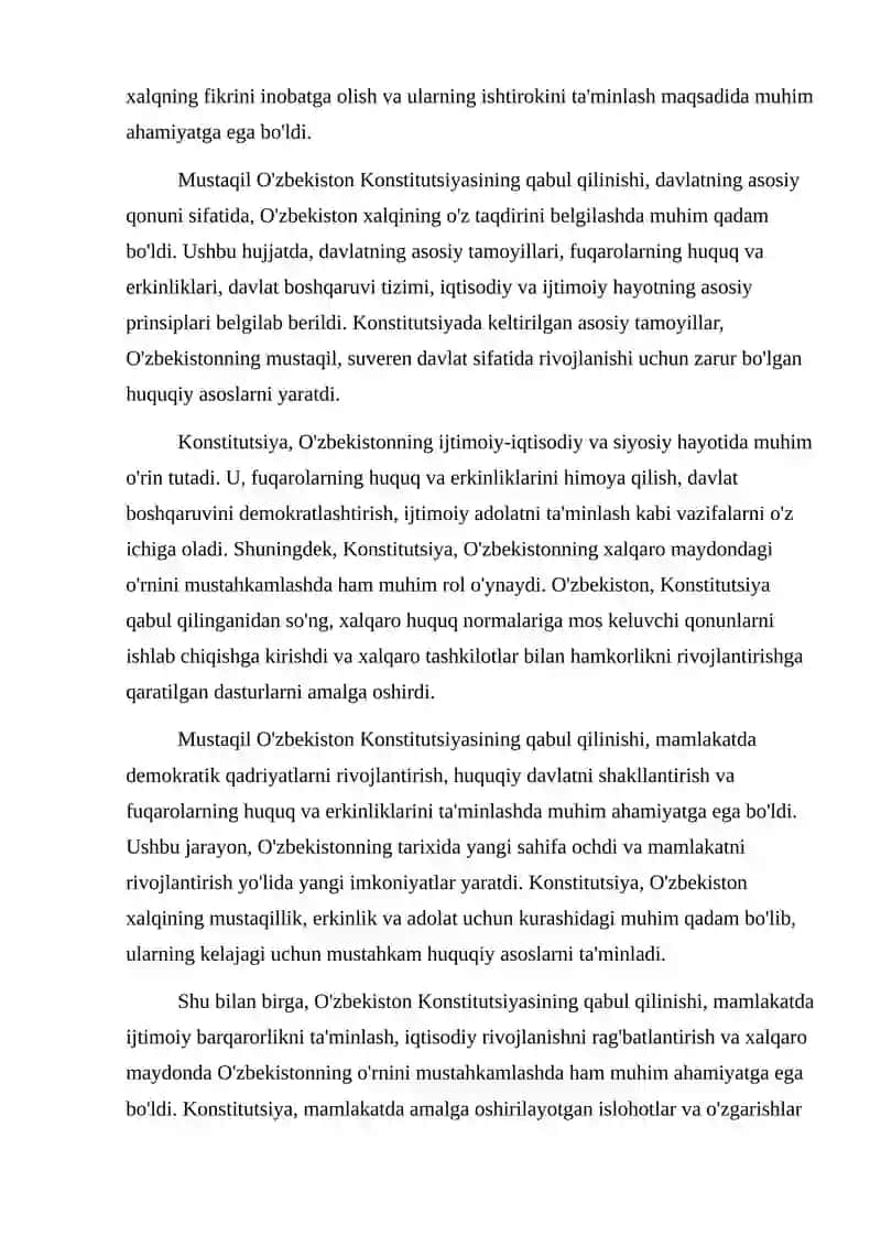 Mustaqil O'zbekiston Konstitutsiyasining qabul qilinishi va uning tarixiy ahamiyati 3