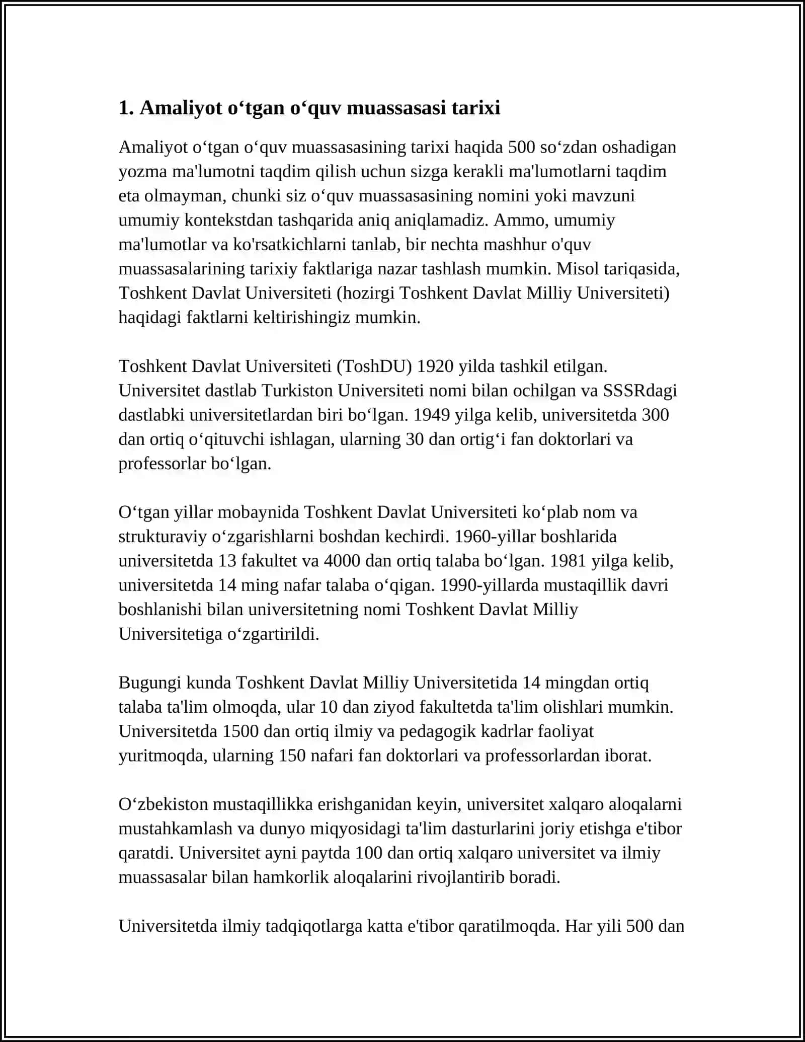 2 SONLI PALTEXNIKUMDA AMALIYOT OTALGANLIGI TOGRISIDA. DARS BERISH JARAYONUDAGI FAOLIYAT VA XULOSA 3