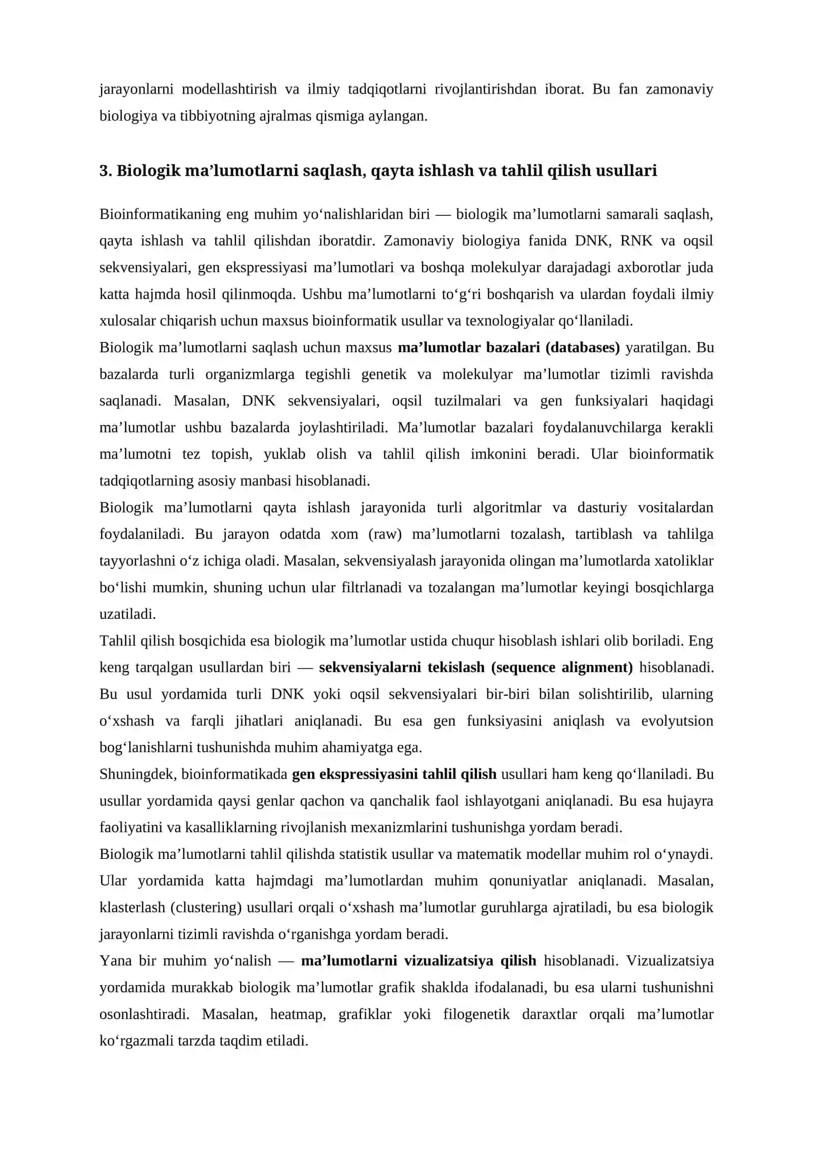Bioinformatikaning asosiy vazifalari va qo‘llanilish sohalari 3