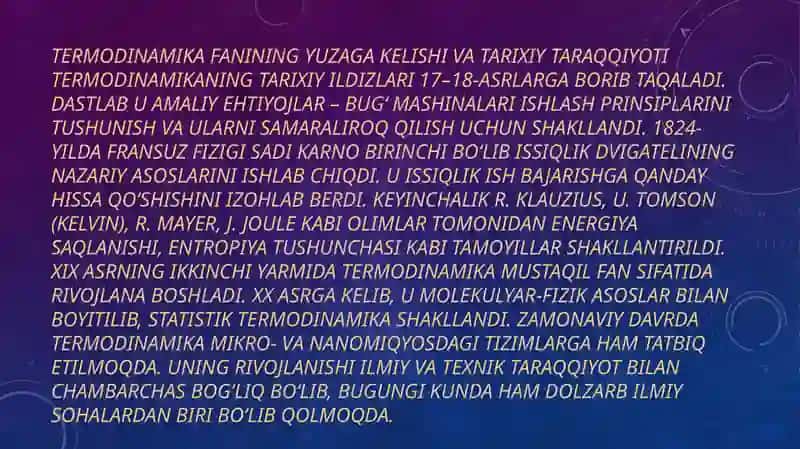 Termodinamika fanining rivojlanishi bosqichlari va vazifalari 3