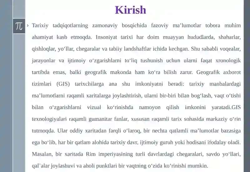 Tarixiy tadqiqotlar geografikaxborot tizimlarining o‘rnini 3