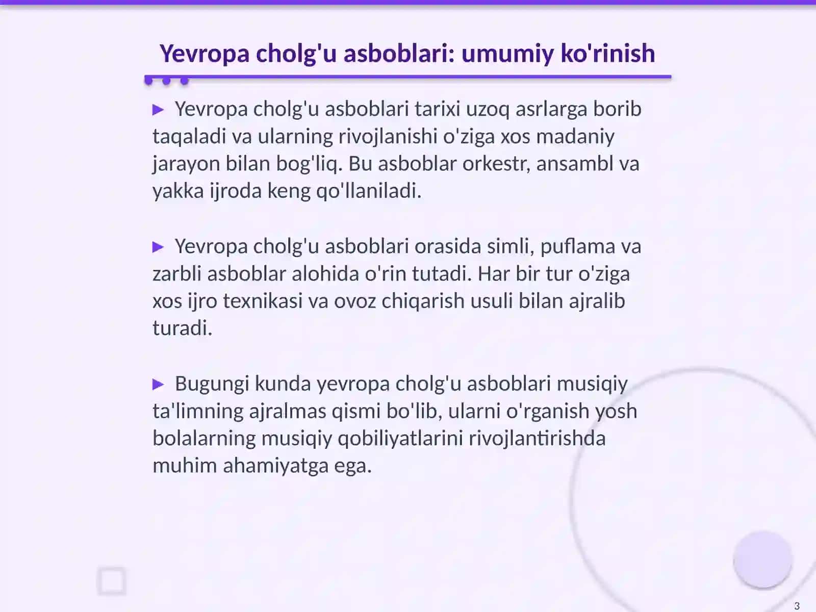 Yevropa cholg'u asboblari bilan tanishtirishning samarali usullari 3