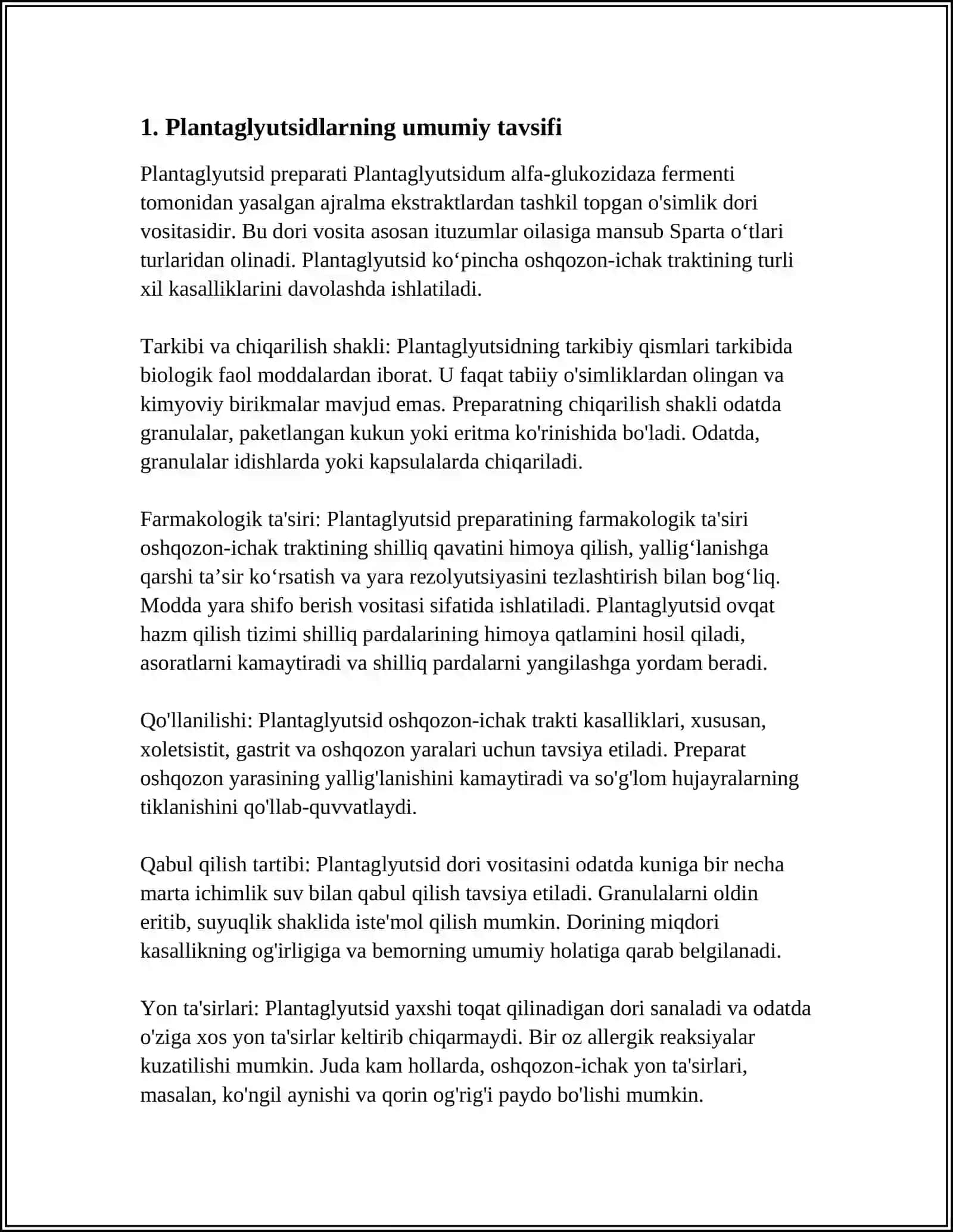 PLANTAGLYUTSID VA URODANGRANULALARINI SIFATINI BAHOLASH 3