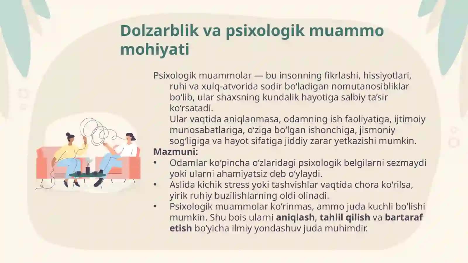 Psixologik muammolarni aniqlash va ularni bartaraf etish usullari 3