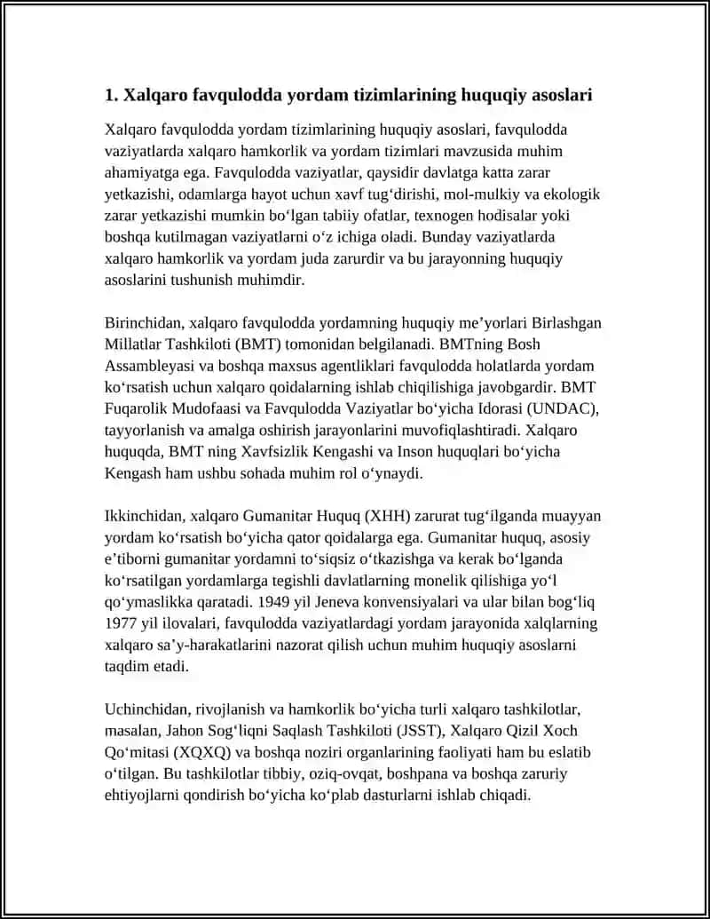 FAVQULODDA VAZIYATLARDA XALQARO HAMKORLIK VA YORDAM TIZINLARI 3