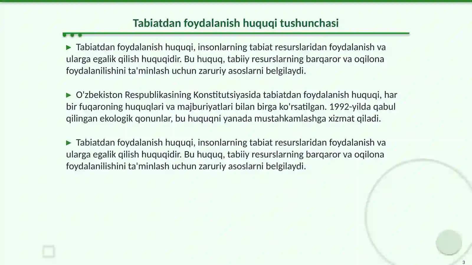 Tabiatdan foydalanish huquqi 3