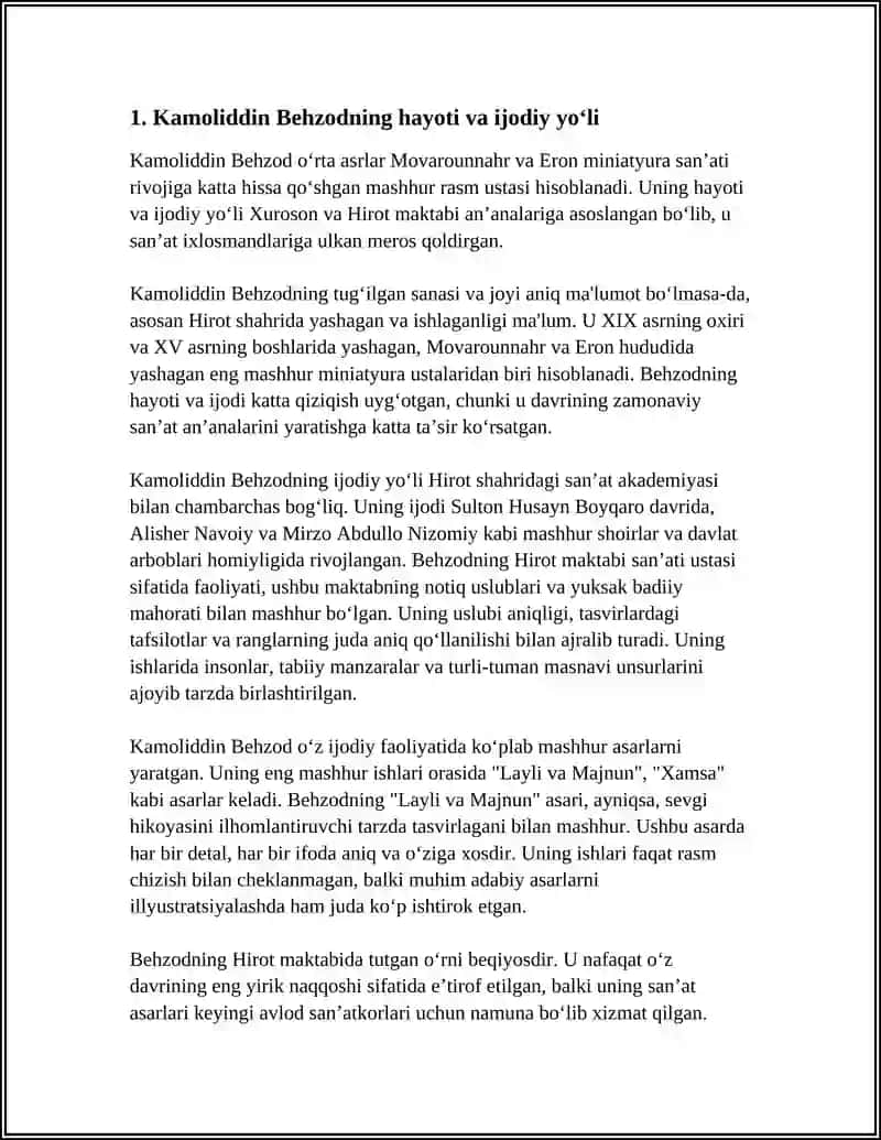 Kamoliddin Behzod va Hirot Maktabi Referat 3