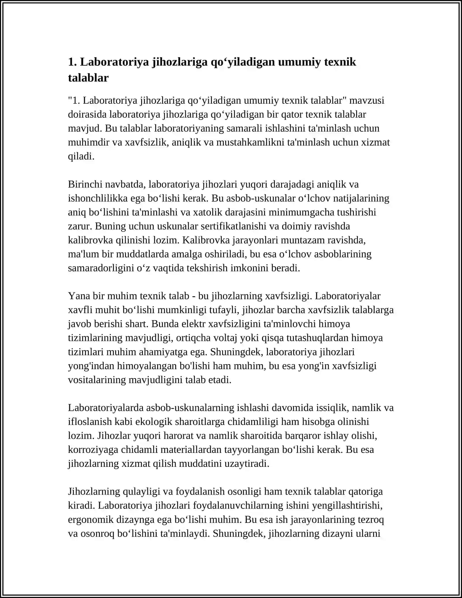 KORXONA LABORATORIYA JIXOZLARIGA QOYILGAN TALABLAR 3