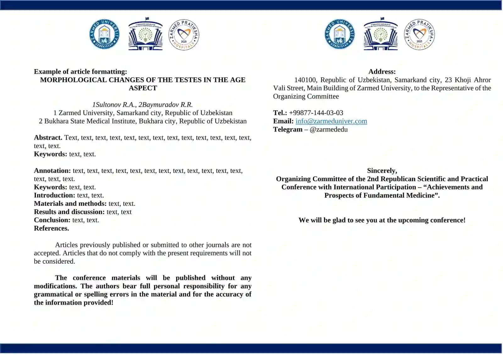 ACHIEVEMENTS AND PROSPECTS OF FUNDAMENTAL MEDICINE — II REPUBLICAN SCIENTIFIC AND PRACTICAL CONFERENCE 3