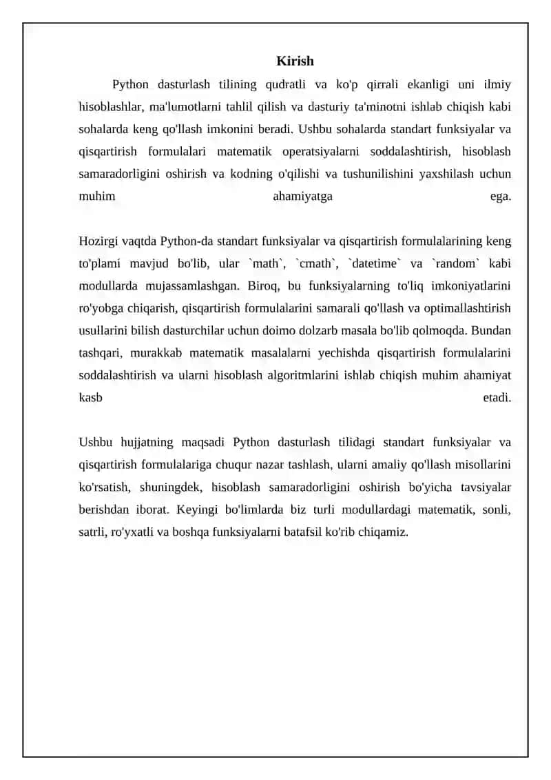 Python dasturlash tilida standard funksiya va keltirish formulalari 3