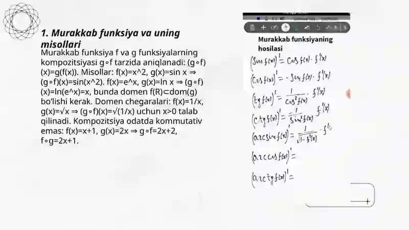Murakkab va teskari funksiya hosilalari 3