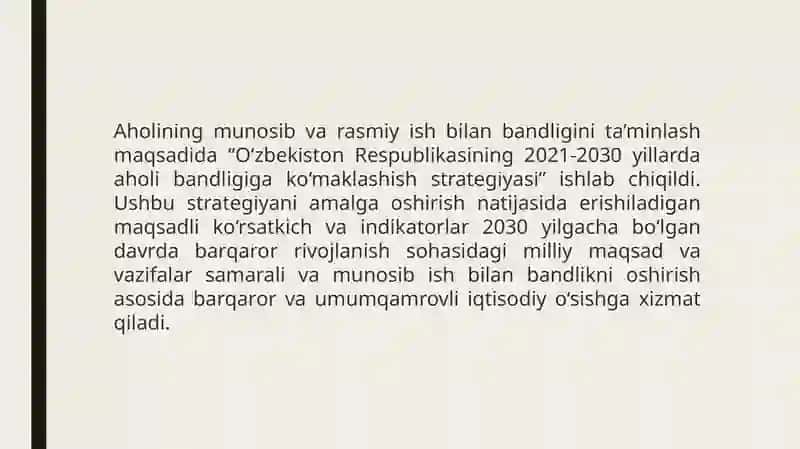 O‘zbekiston Respublikasining 2021-2030 yillarda aholibandligi gako‘maklashish strategiyasi 3