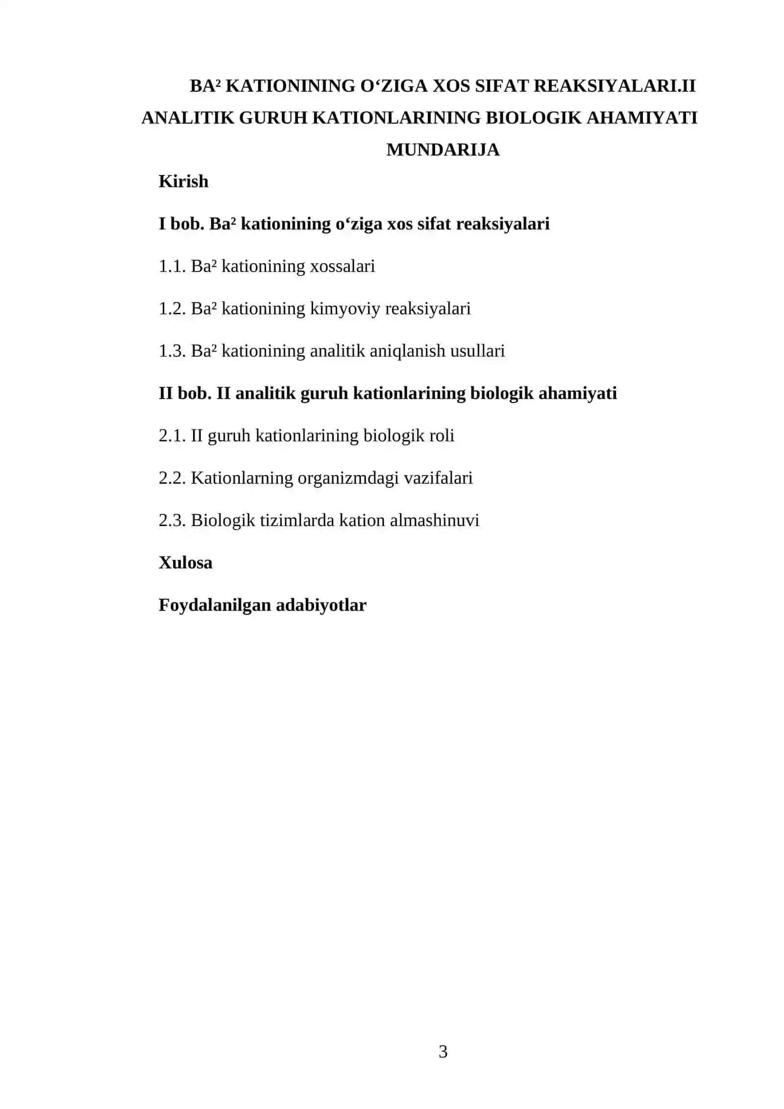 BA² KATIONINING O‘ZIGA XOS SIFAT REAKSIYALARI.II ANALITIK GURUH KATIONLARINING BIOLOGIK AHAMIYATI 3