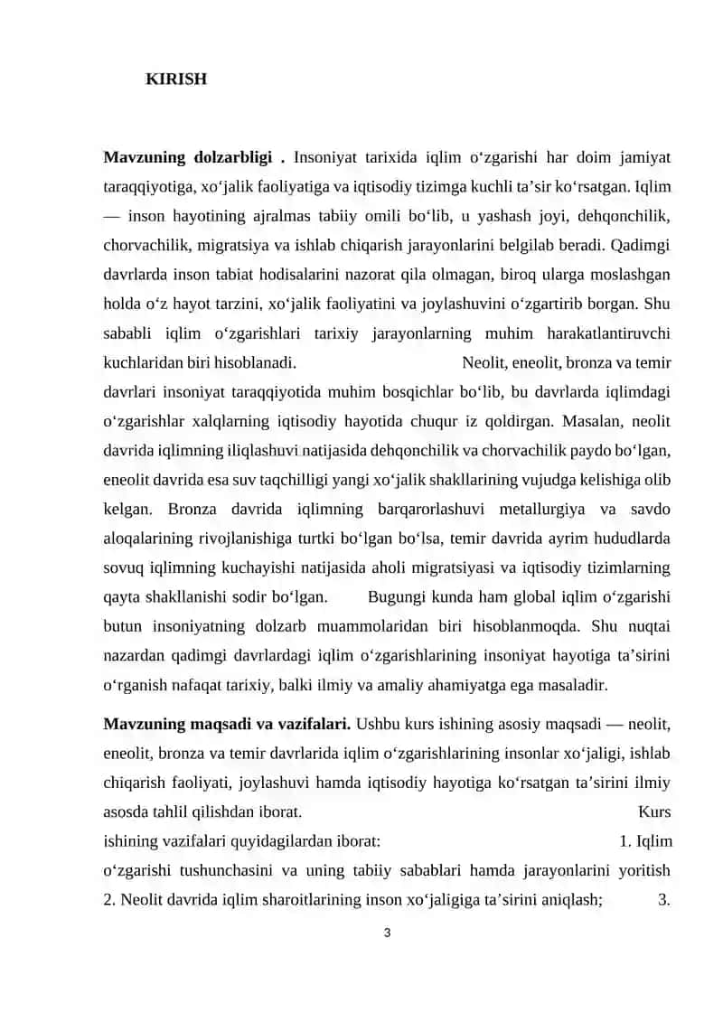 Iqlim o’zgarishining Neolit, Eneolit, Bronza va Temir davrida xalqlarning iqtisodiy hayotiga ta’siri 3
