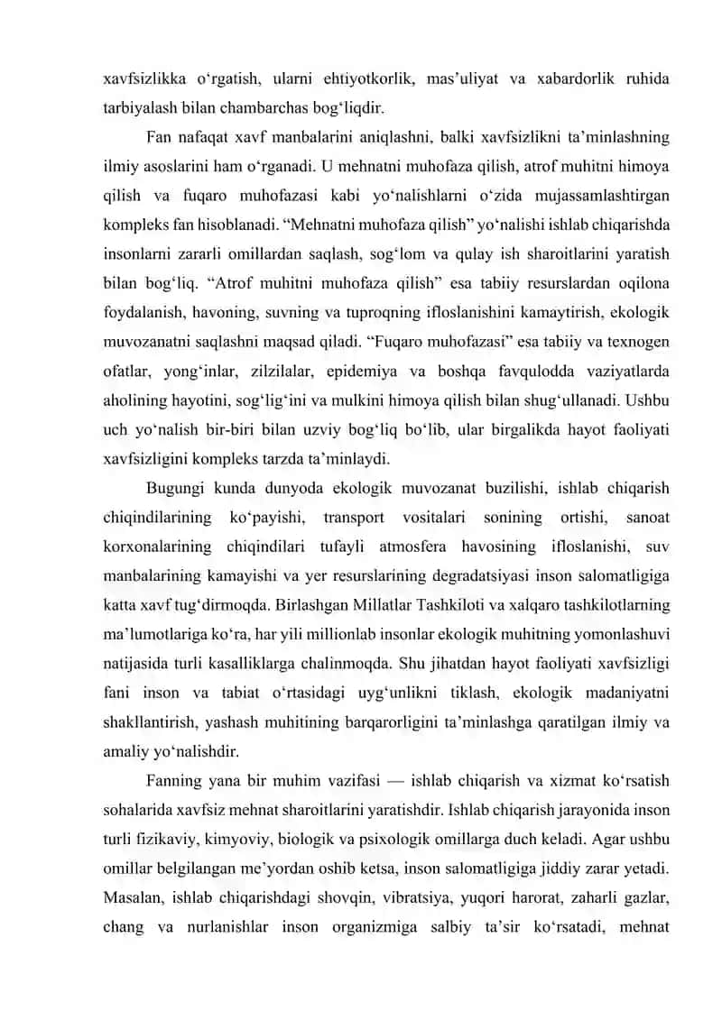 HAYOT FAOLIYATI XAVFSIZLIGI FANINING BUGUNGI KUNDAGI AHAMIYATI 3