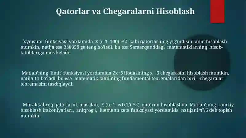 Matlab dasturida matematik ifodalar ustida shakl almashtirish lar 3