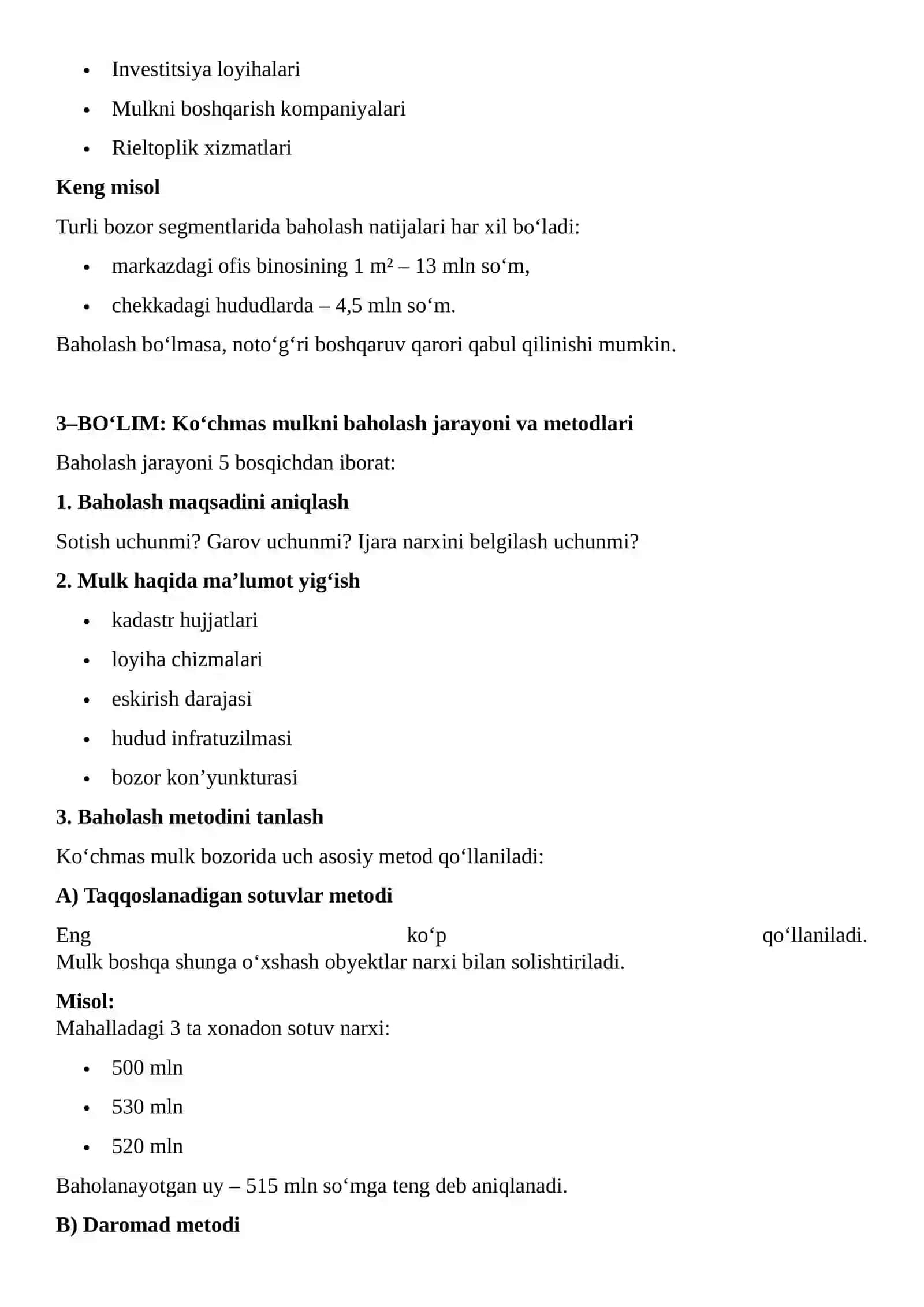 KO‘CHMAS MULKNI BOSHQARISHDA BAHOLASH TADQIQOTLARINING MOHIYATI VA AHAMIYATI 3