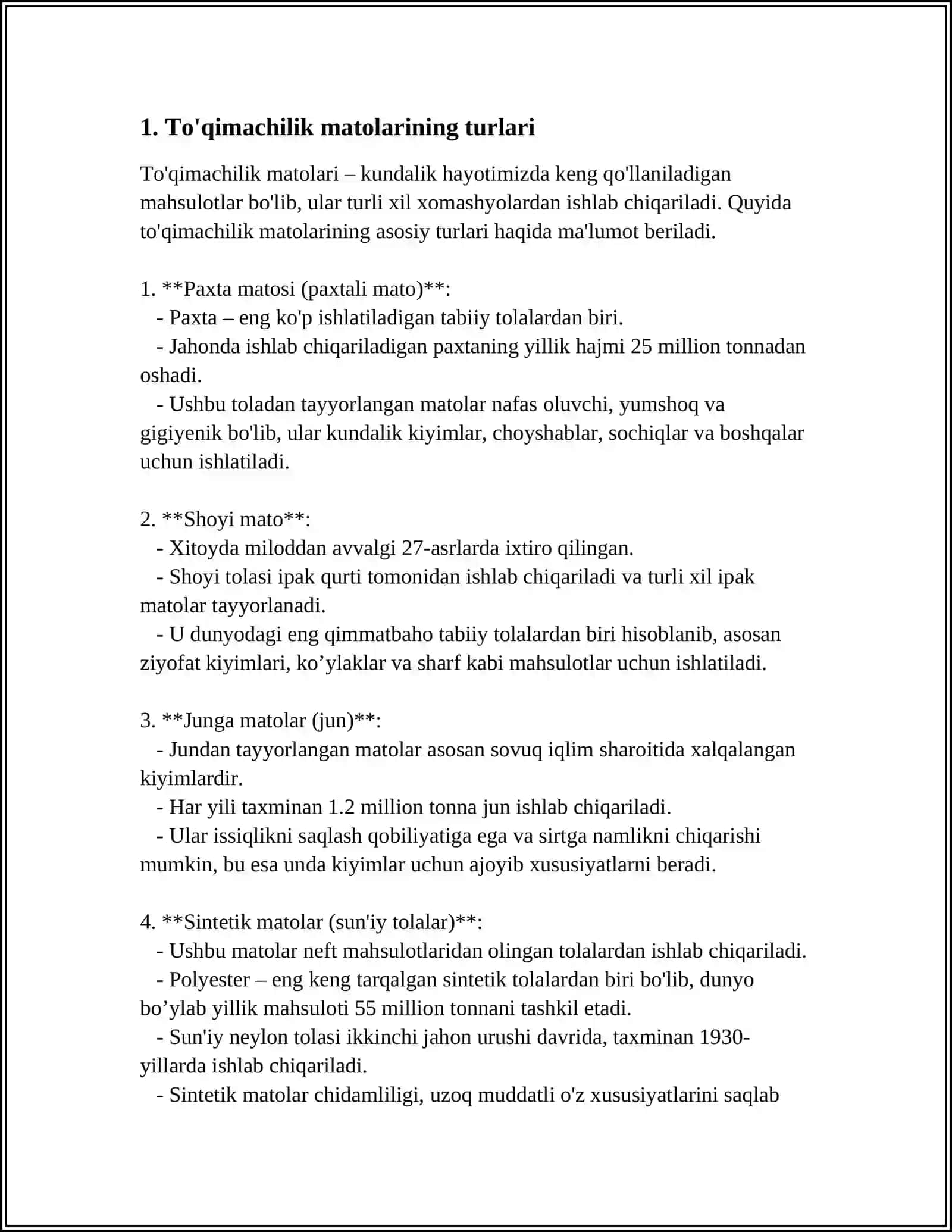 TURLI ASARTEMENTDAGI GAZLAMALARDAN KIYIM TIKISH TAYORLASHNING OʻZIGA XOS XUSUSIYATLARI 3
