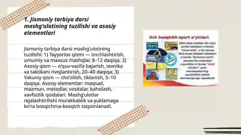 Jismoniy tarbiya darsi mashgʻulotlarining tuzilishi va asosiy elementlari 3