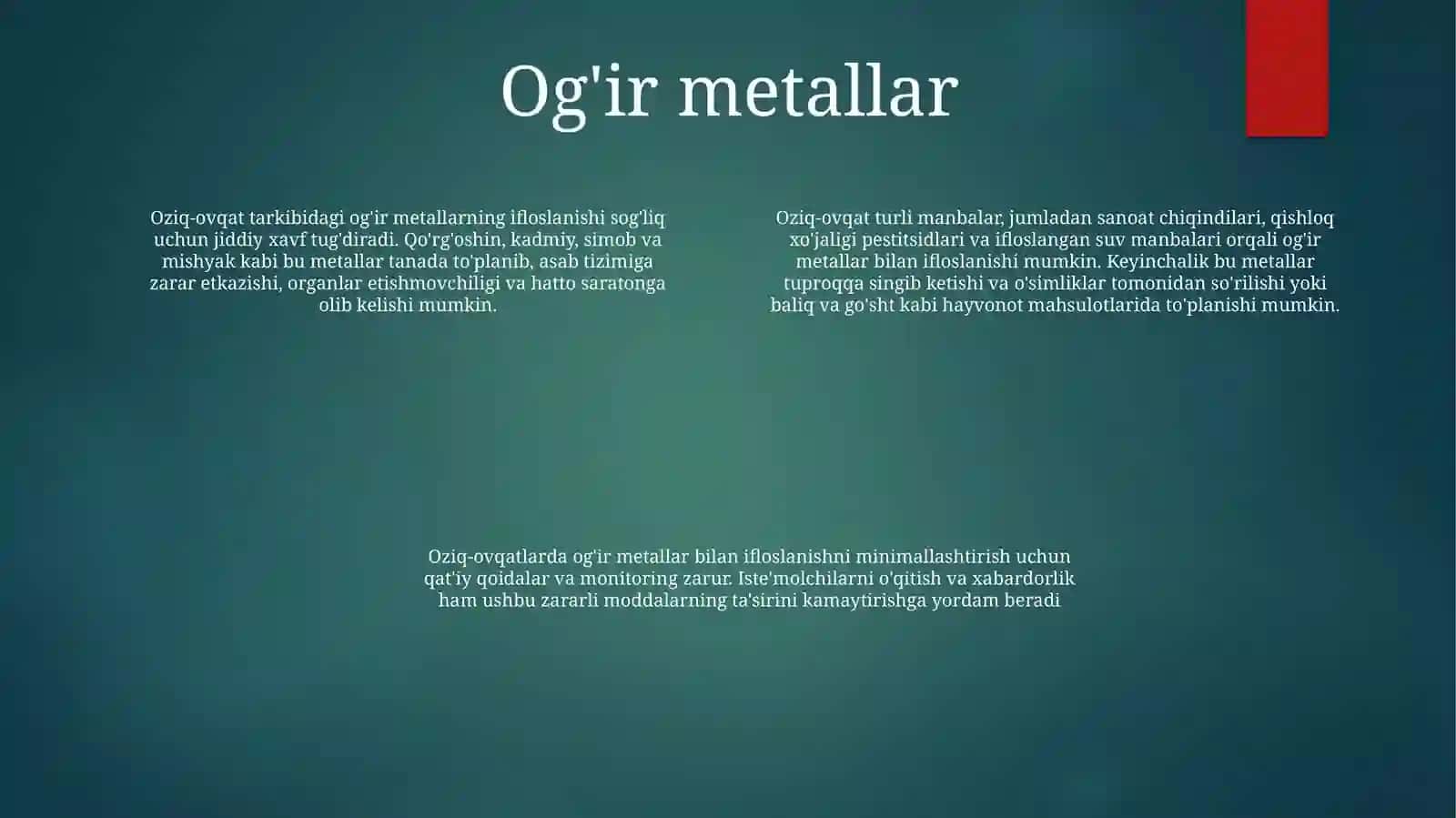 Oziq-Ovqat Mаhsulоtlаrining Kimyoviy ElementlardanZaxarlanishi 3
