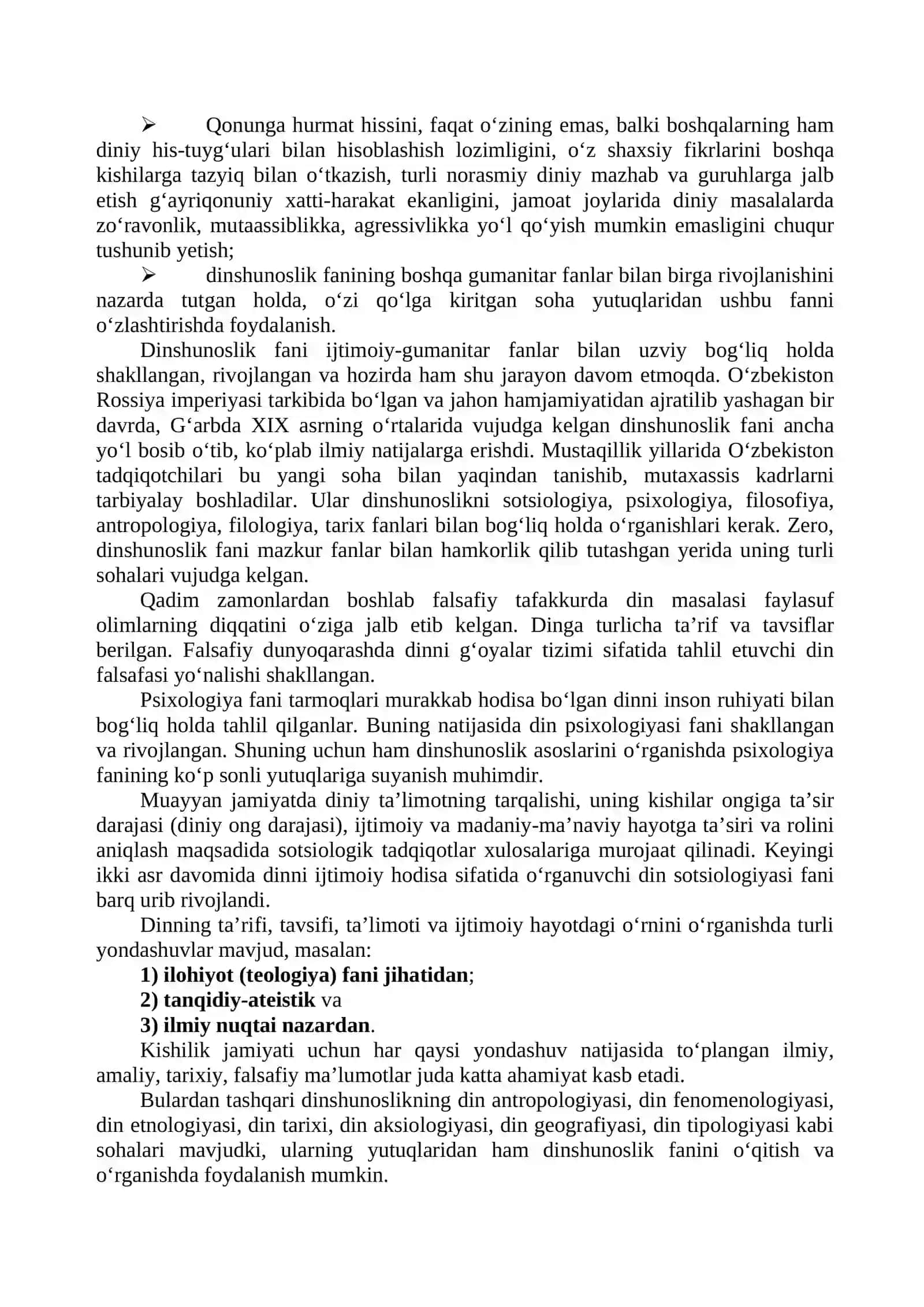 Dinshunoslik fanining predmeti, maqsadi va asosiy funktsiyalari 3