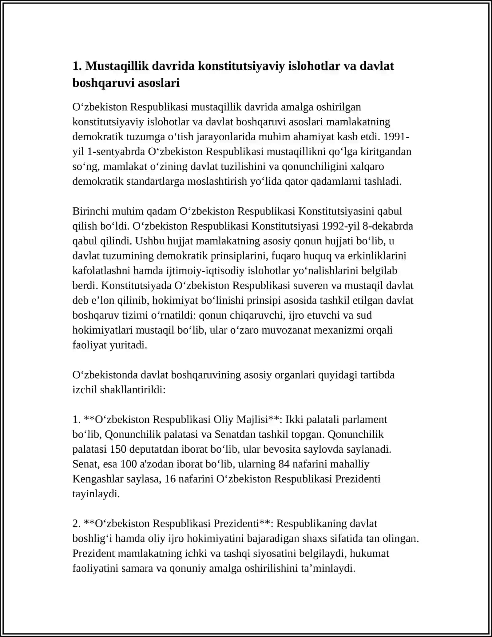 MUSTAQILLIK YILLARIDA DAVLAT BOSHQARUV TIZIMIDA AMQLGA OSHIRILGAN ISLOHOTLAR 3