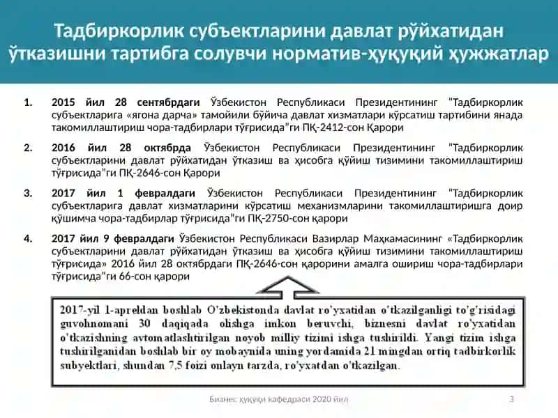 Тадбиркорлик субъектларини ташкил этиш тартиби ва усуллари 3