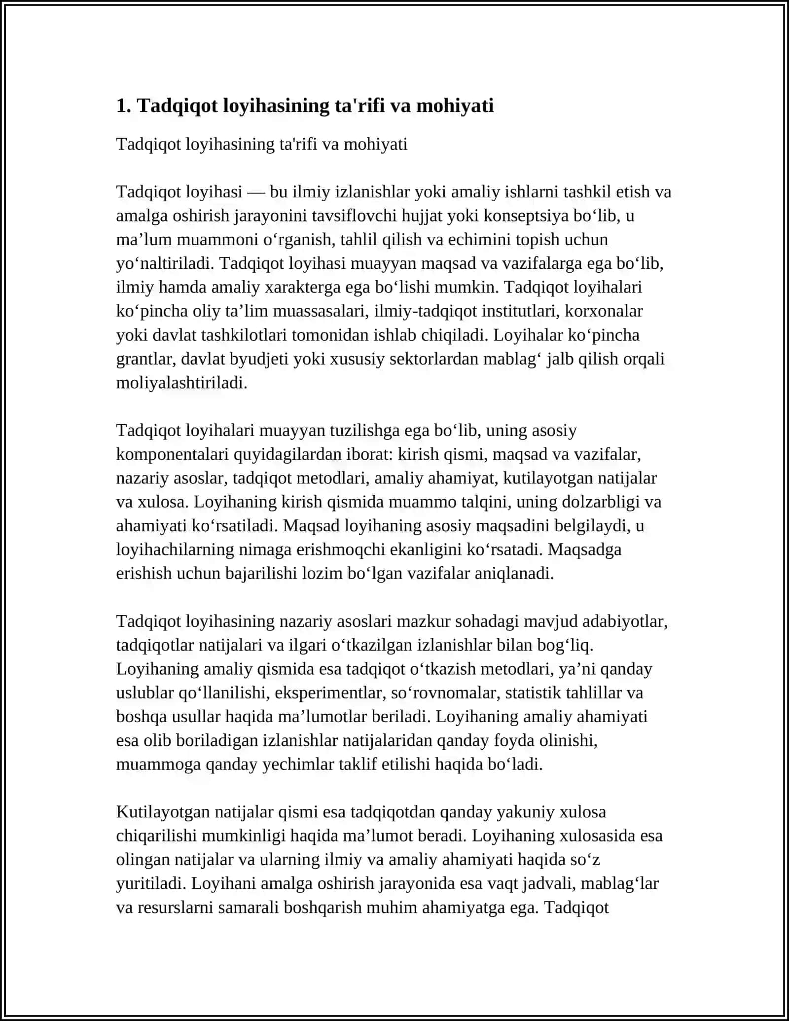 Tadqiqot loyihasining mazmuni va ahmiyati 3