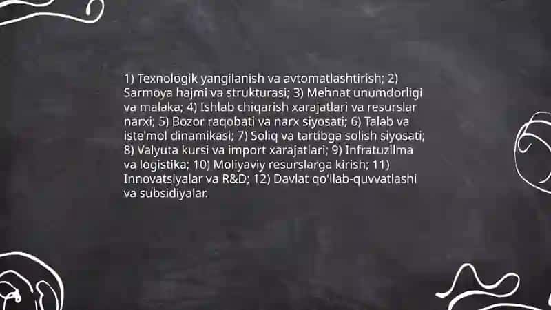 Mamlalatni modernezatsiyalash sharoitida korxona foydasi Va uni maksimallashtirish yullari 3