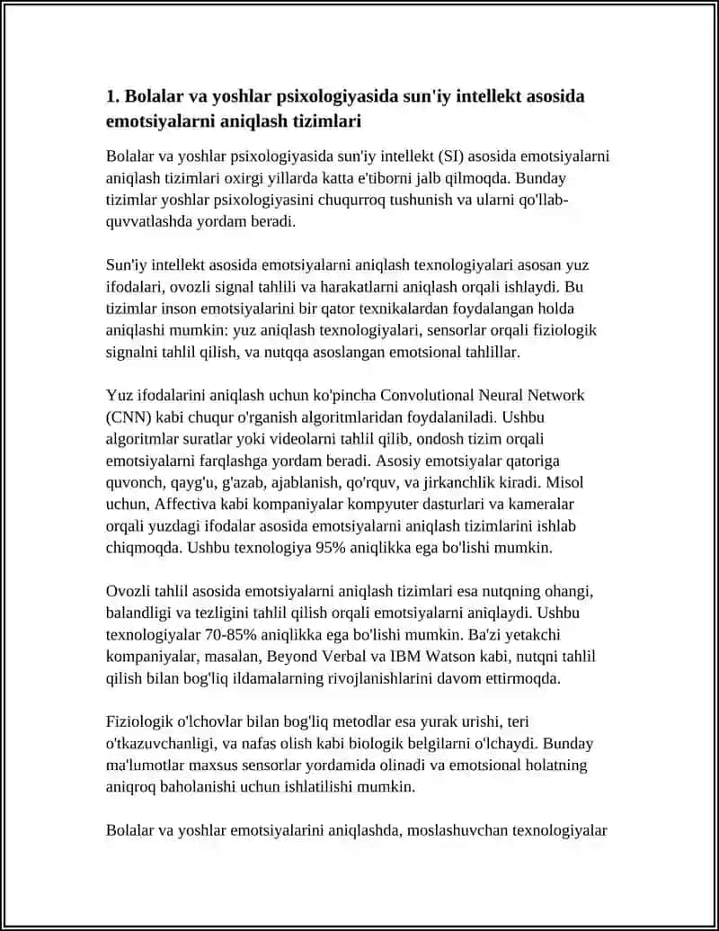 MUSTAQIL ISH Mavzu: YOSHLAR VA BOLALAR PSIXOLOGIYASI UCHUN SUN'IY INTELLEKT 3