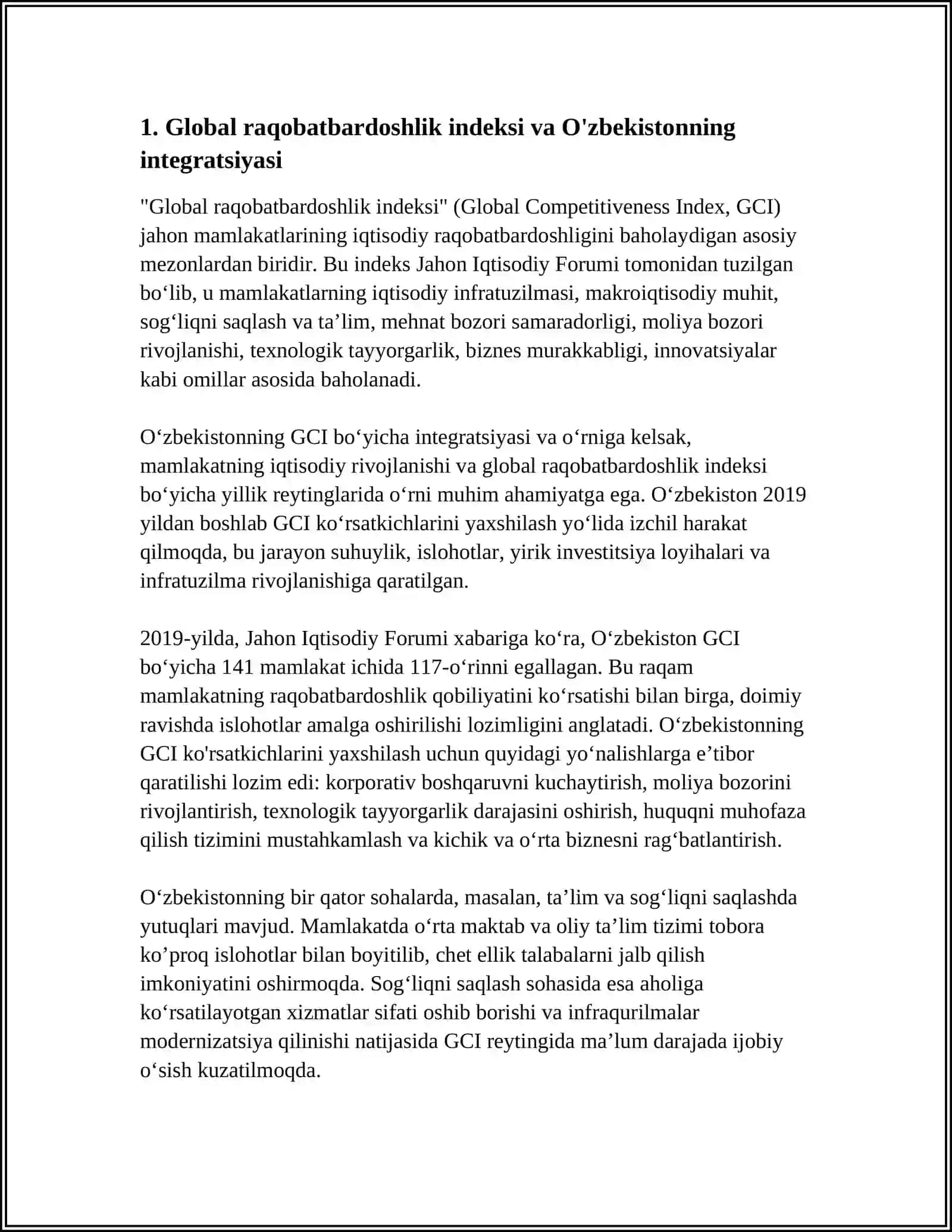 IQTISODIY VA IJTIMOIY SOHADAGI USTUVOR HALQARO REYTINGLAR VA ULARGA O'ZBEKISTONNING INTEGRATSIYALASHUVI 3