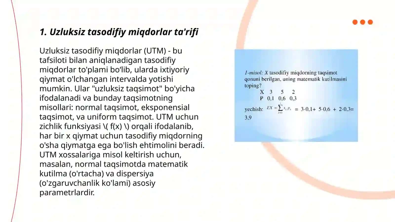 Uzluksiz tasodifiy miqdorlar 3