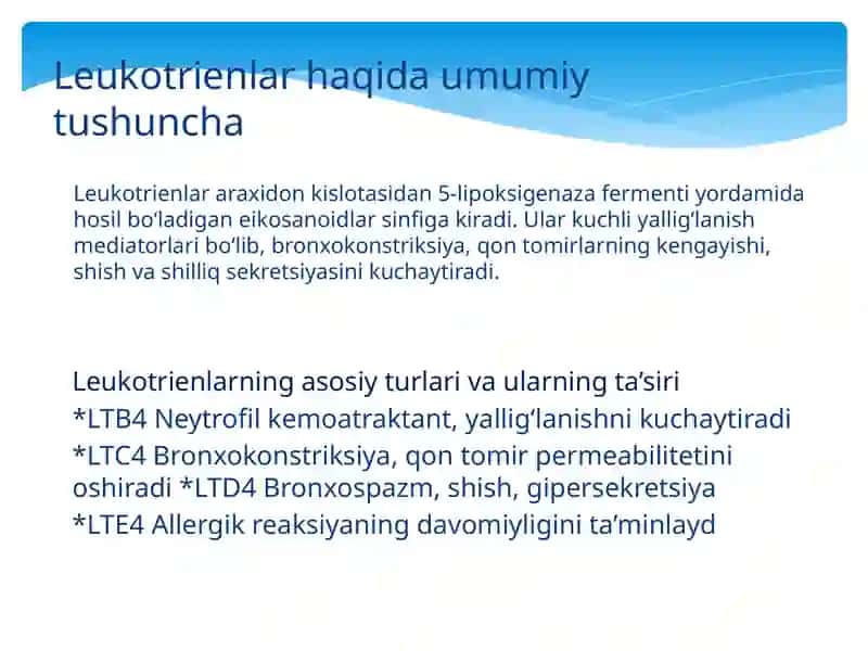 Antileykotrien dori vositalarining farmakodinamikasi 3
