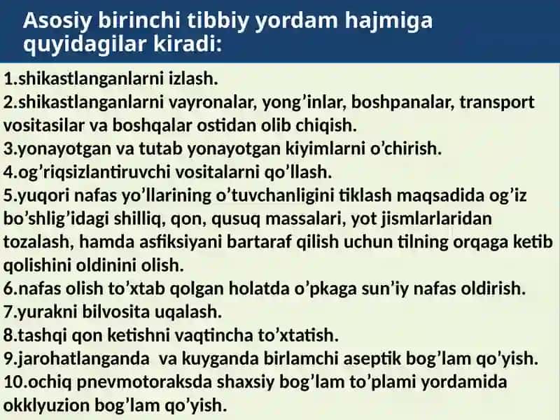 Birinchi tibbiy yordamni tashkillashtirish 3