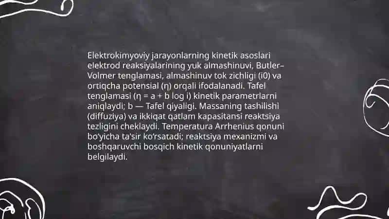 Elektrokimyoviy jarayonlarning kinetik qonuniyatlari 3