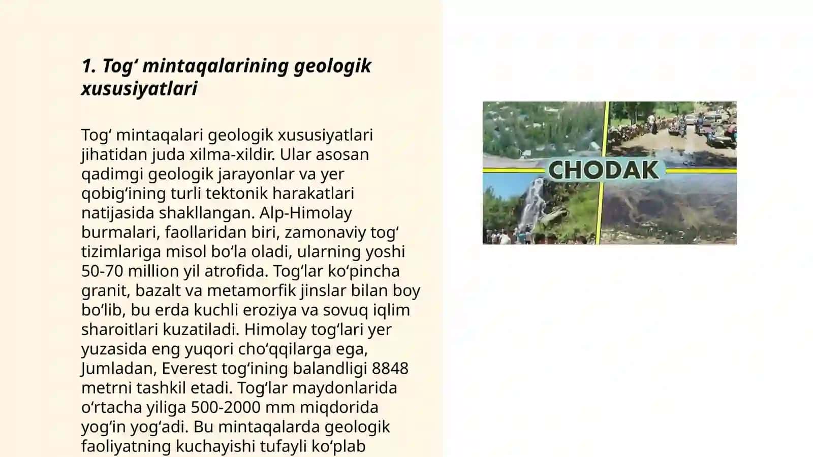 Togʻ mintaqasi landshaftlari bilan tanishish 3