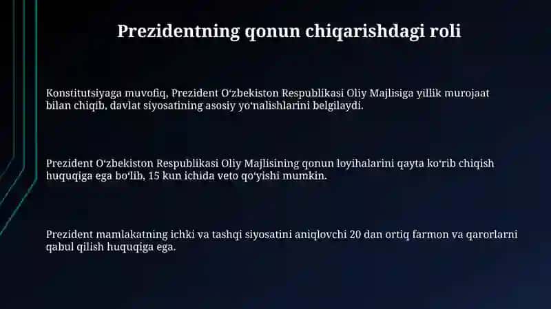 O’zbekiston Respublikasi Prizdentining konstitutsiyaviy maqomi 3