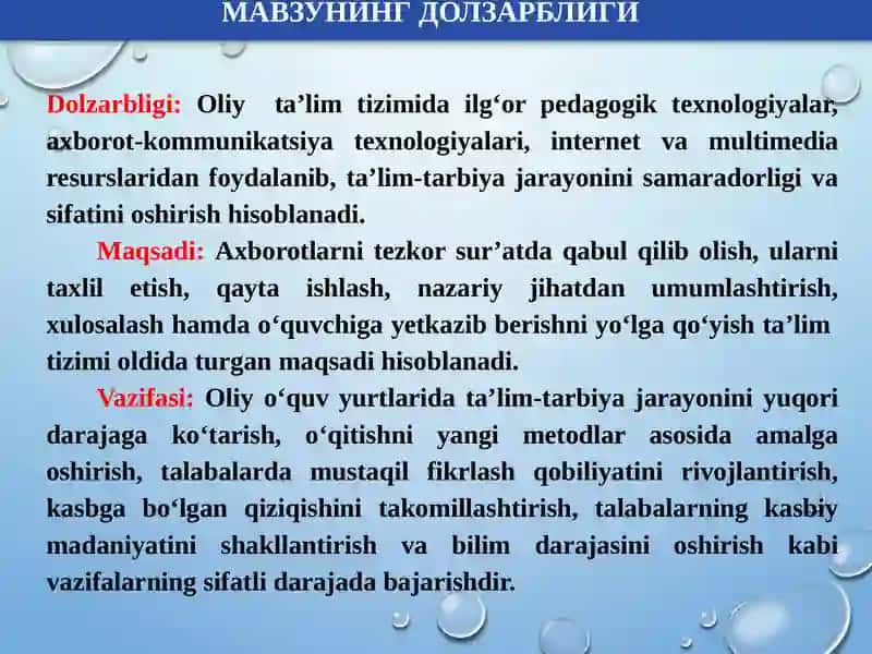 QARSHI MUHANDISLIK IQTISODIYOTINSTITUTI NEFT VA GAZ FAKULTETI NEFT VA GAZ ISHI KAFEDRASI OCHIQ DARS 3