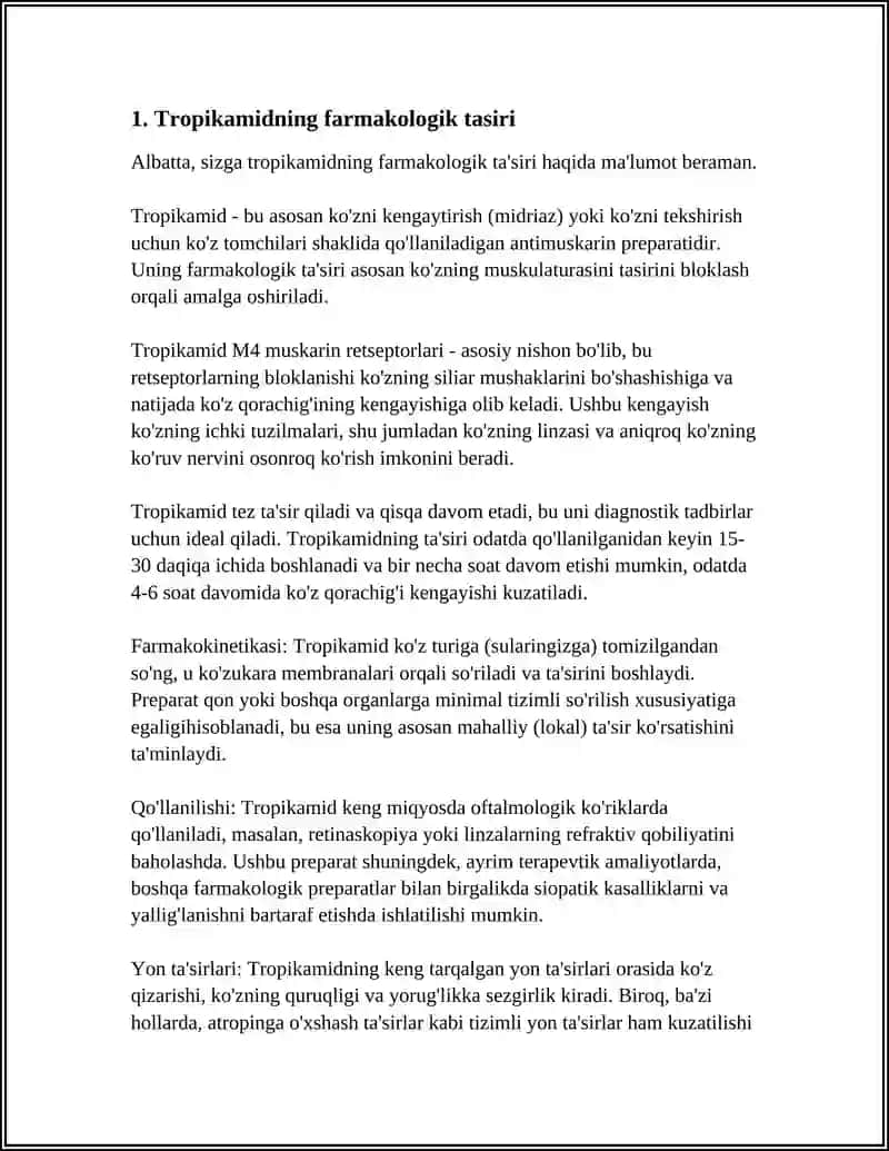 Tropikamid Dori Vositasining Farmakologiyasi 3